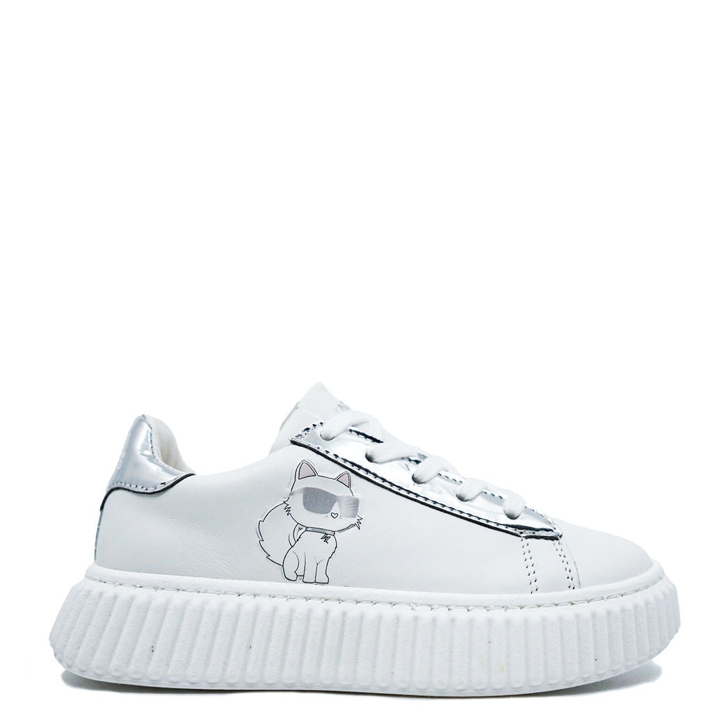 Karl Lagerfeld White Varsity Sneaker-Tassel Children Shoes