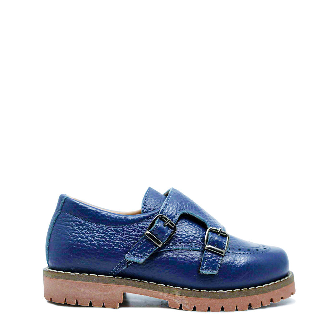 Blublonc Royal Blue Double Monk Wingtip Shoe-Tassel Children Shoes