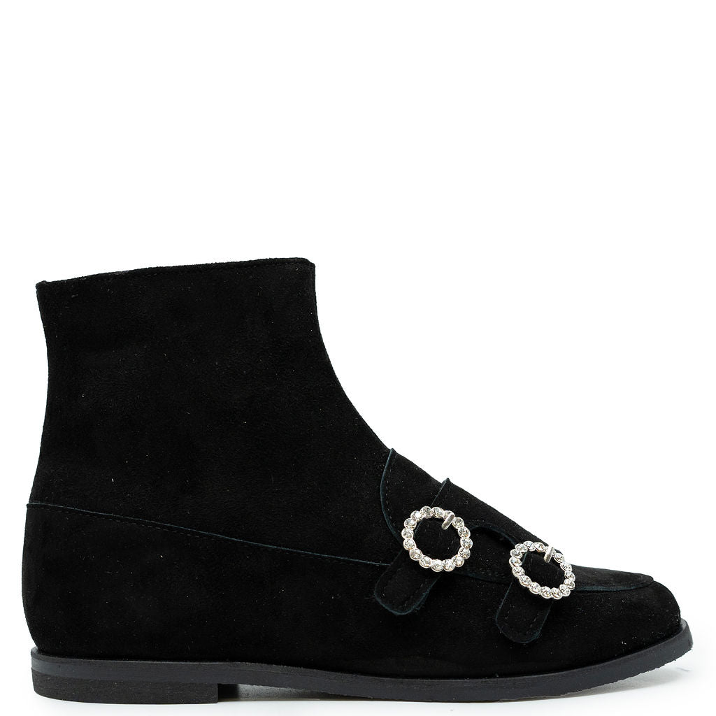Spain+Co Black Rhinestone Buckle Zipper Dress Boot-Tassel Children Shoes