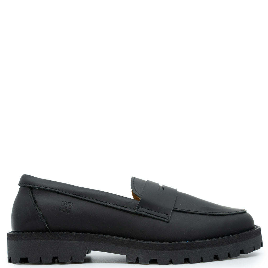 Porte Black Rubber Chunky Penny Loafer-Tassel Children Shoes