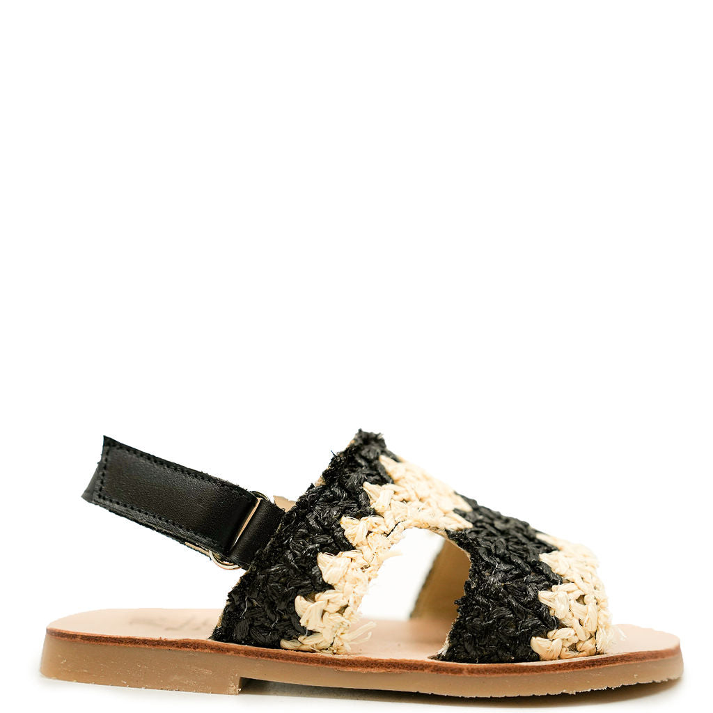 Manuela Black and White Crochet Sandal-Tassel Children Shoes