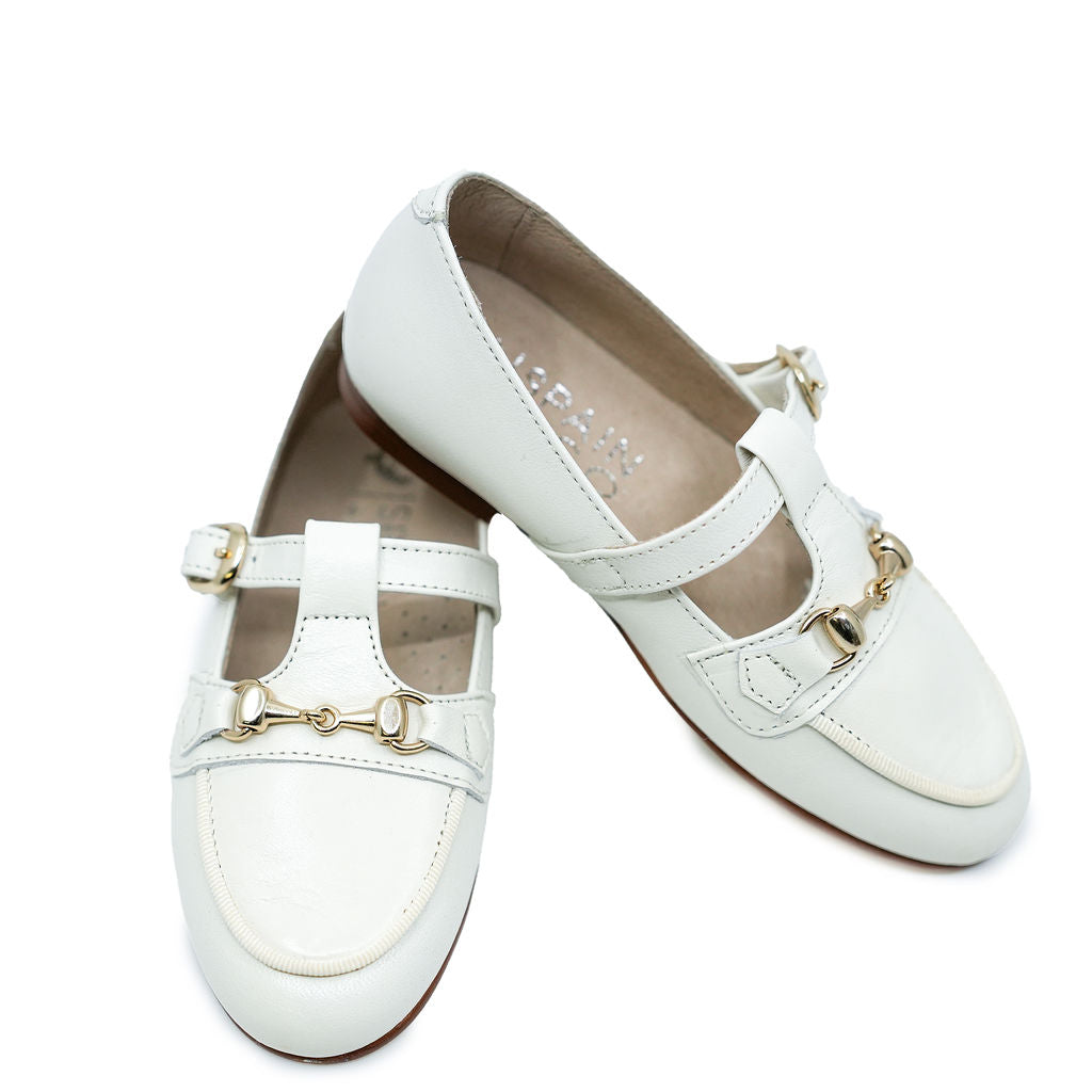 Spain+Co Ivory T Strap Buckle Loafer-Tassel Children Shoes
