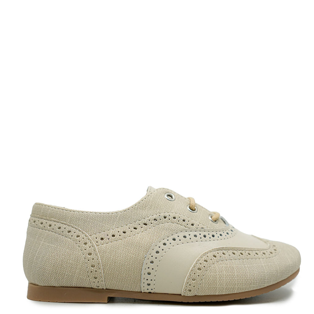 Manuela Beige Wingtip Derby-Tassel Children Shoes