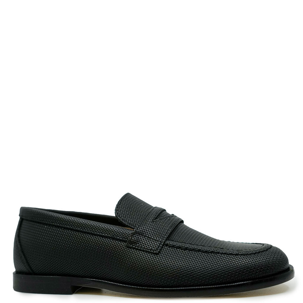 Spain+Co Black Textured Penny Dress Shoe-Tassel Children Shoes