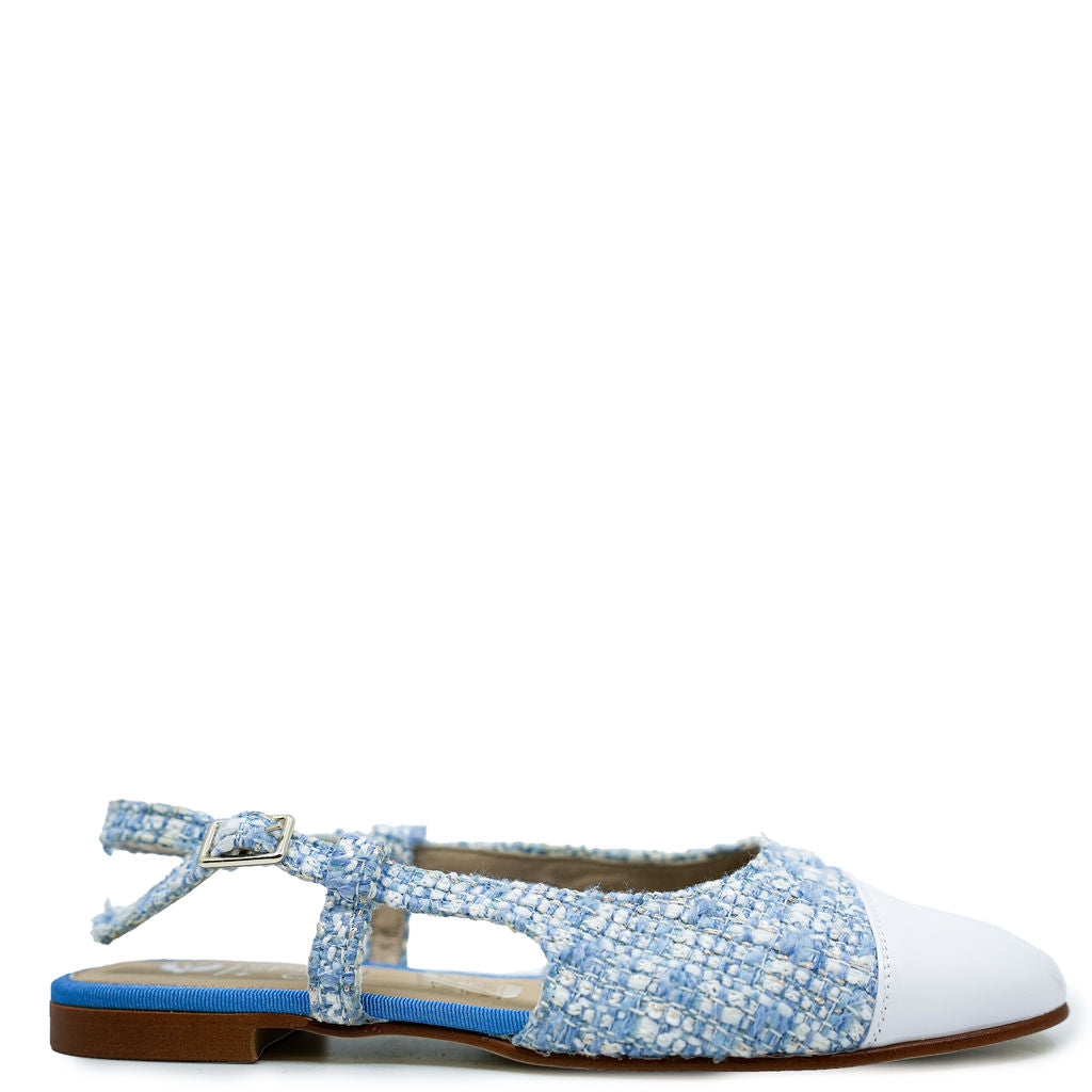 Spain+Co Sky Tweed Captoe Slingback-Tassel Children Shoes