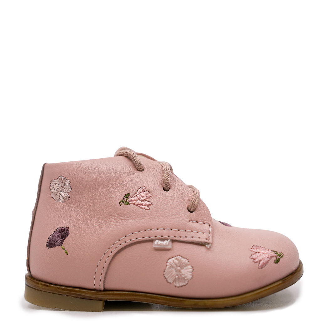 Emel Pink Floral Embroidered Baby Bootie-Tassel Children Shoes