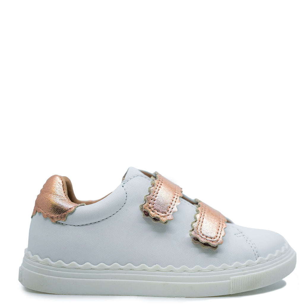 Porte White and Rose Gold Scalloped Velcro Sneaker-Tassel Children Shoes