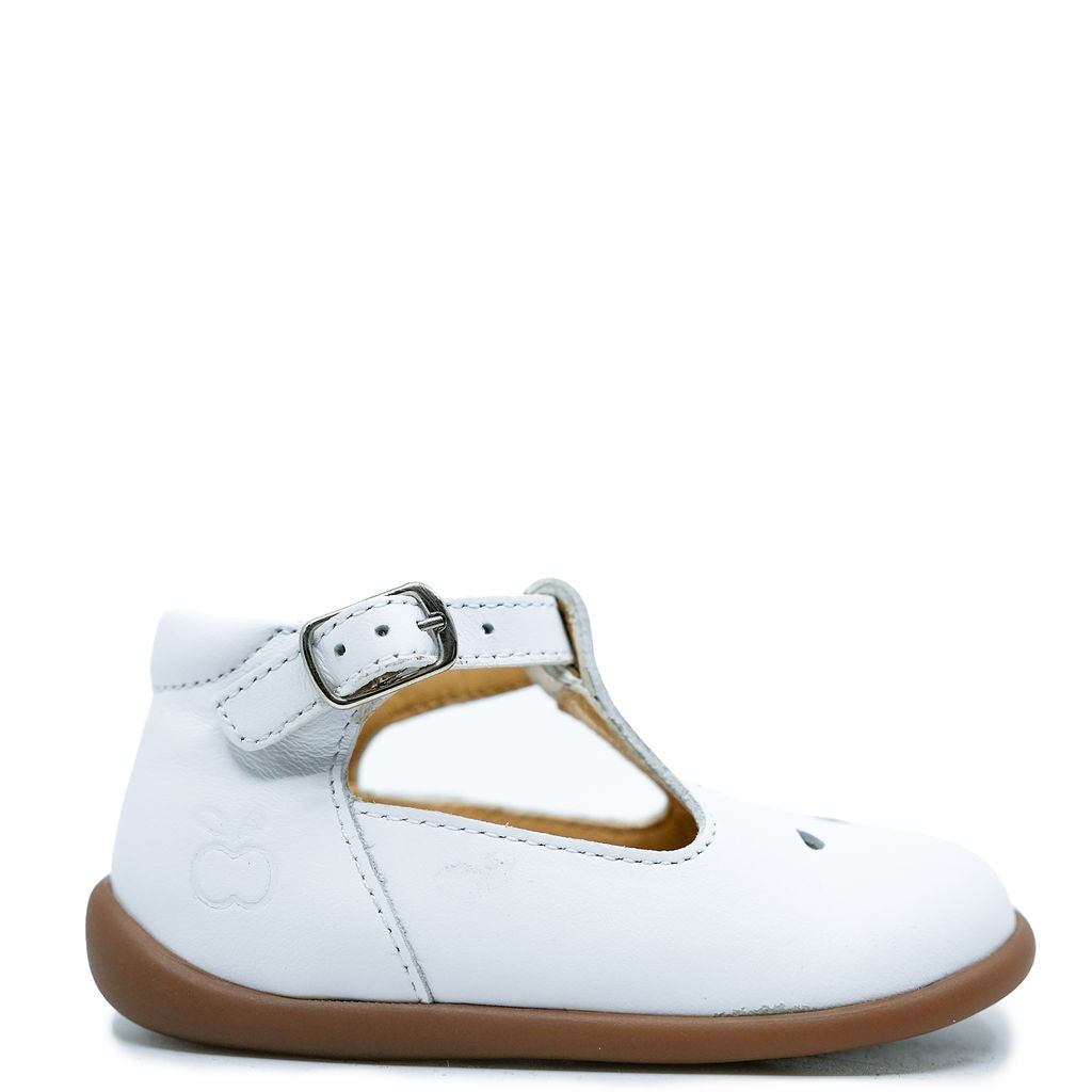 Pom D'Api White Leather T Strap Baby Shoe-Tassel Children Shoes