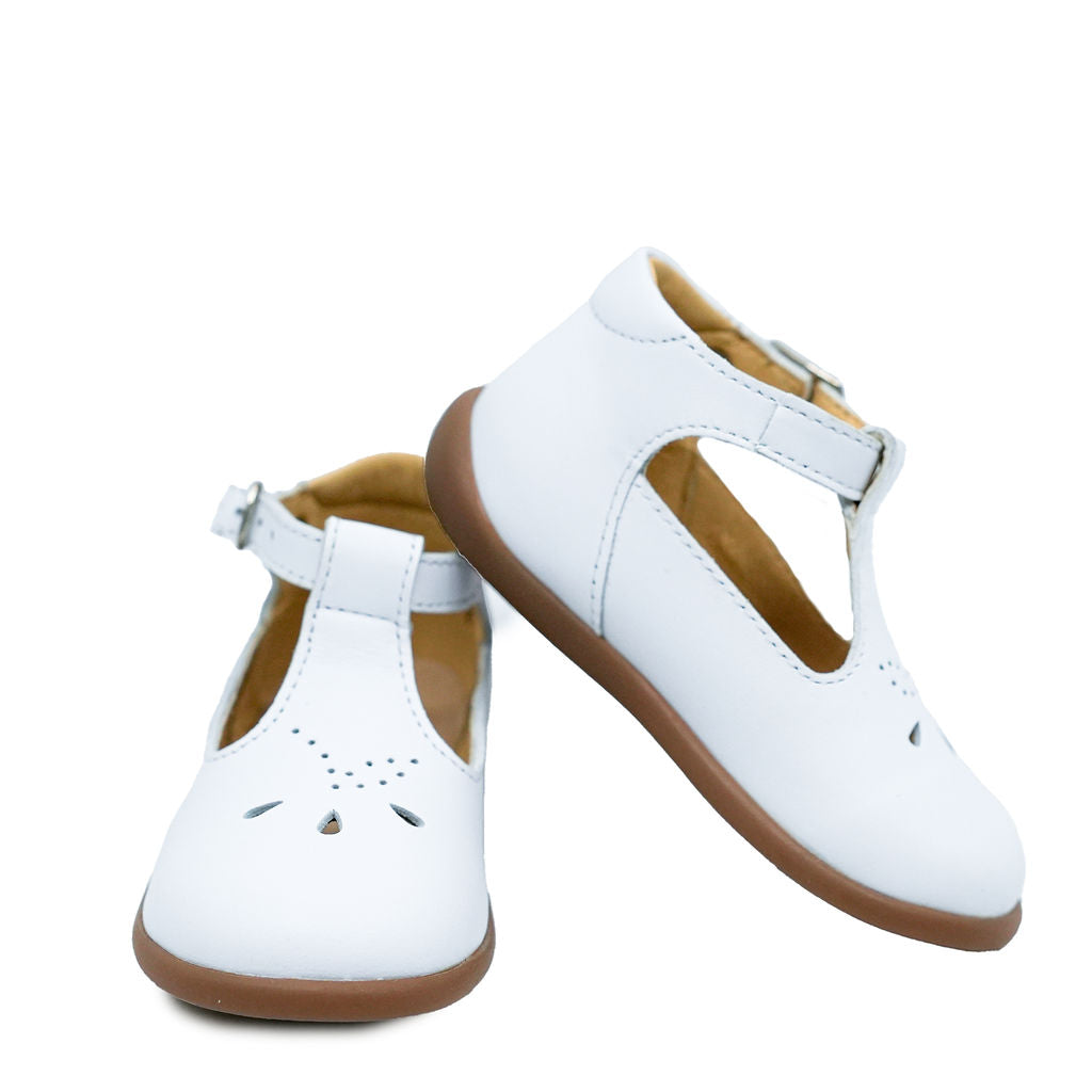 Pom D'Api White Leather T Strap Baby Shoe-Tassel Children Shoes