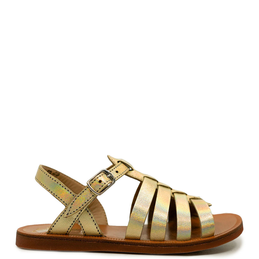 Pom D'Api Gold Iridescent Sandal-Tassel Children Shoes