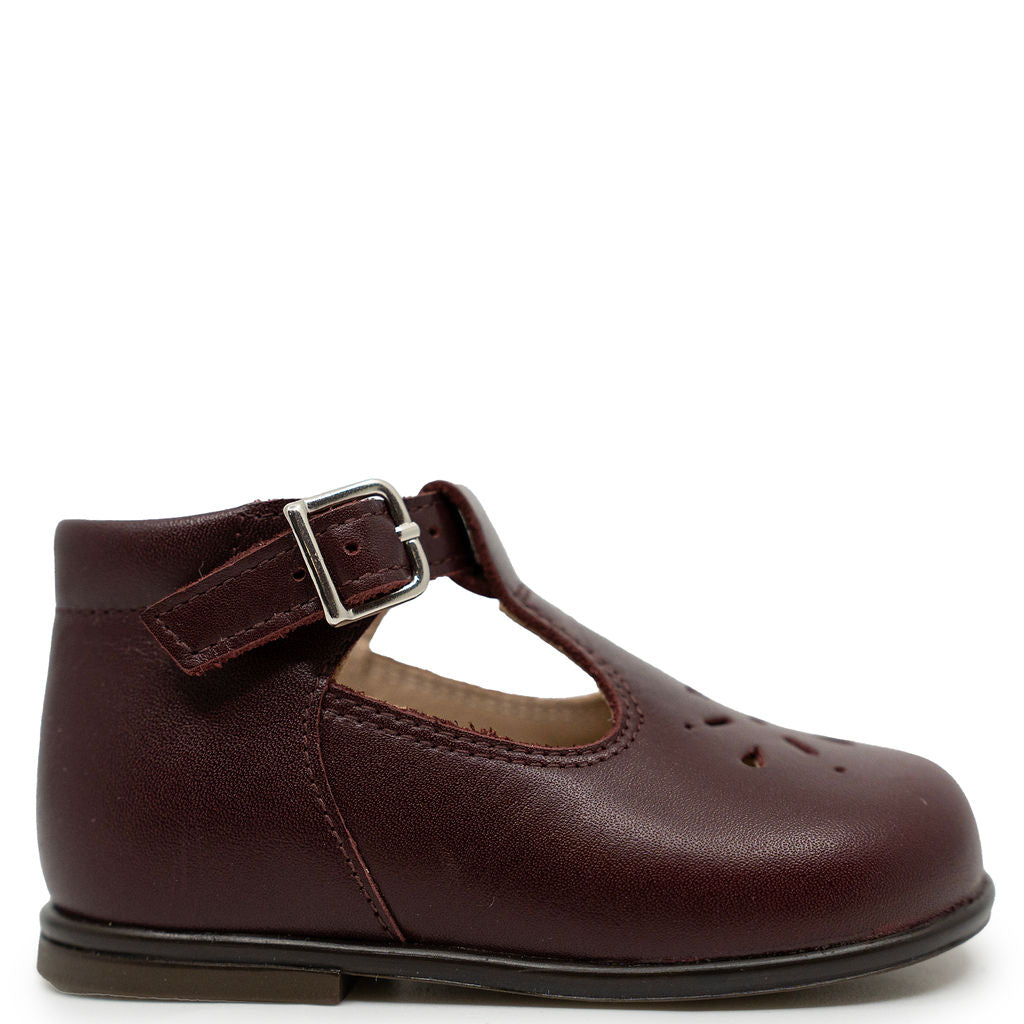 Beberlis Burgundy Shine Perf Baby T Strap-Tassel Children Shoes