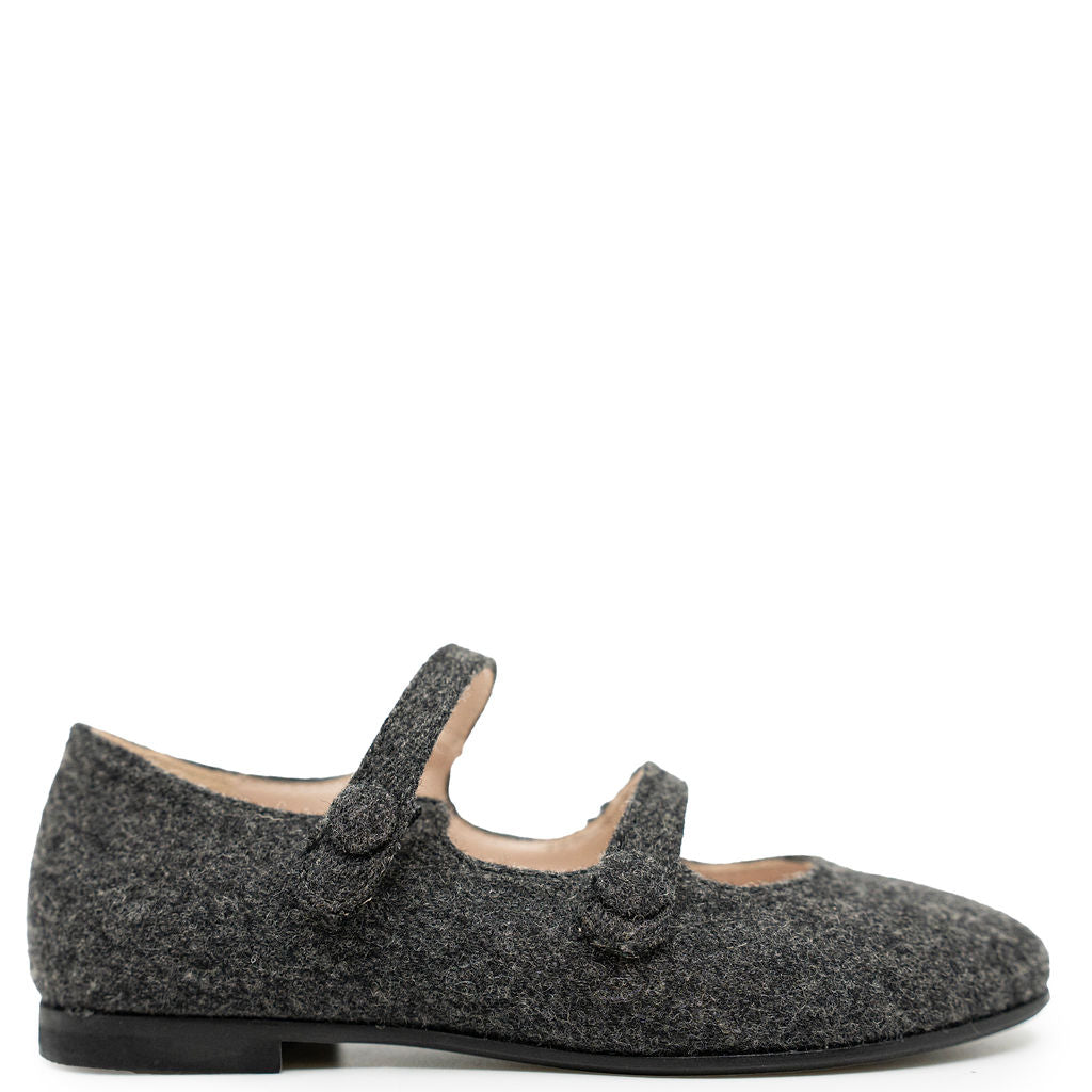 Beberlis Dark Gray Wool Double Strap Mary Jane-Tassel Children Shoes