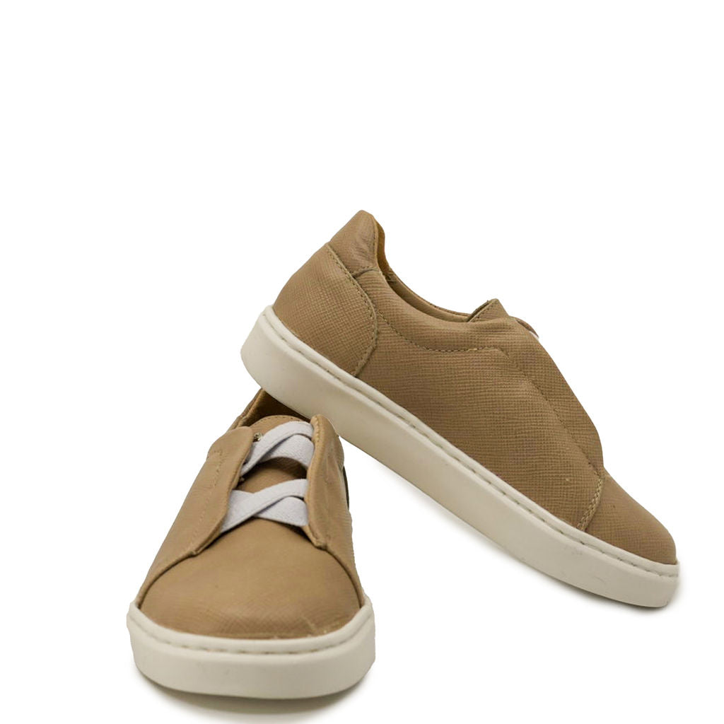 Manuela Taupe Textured Elastic Sneaker-Tassel Children Shoes