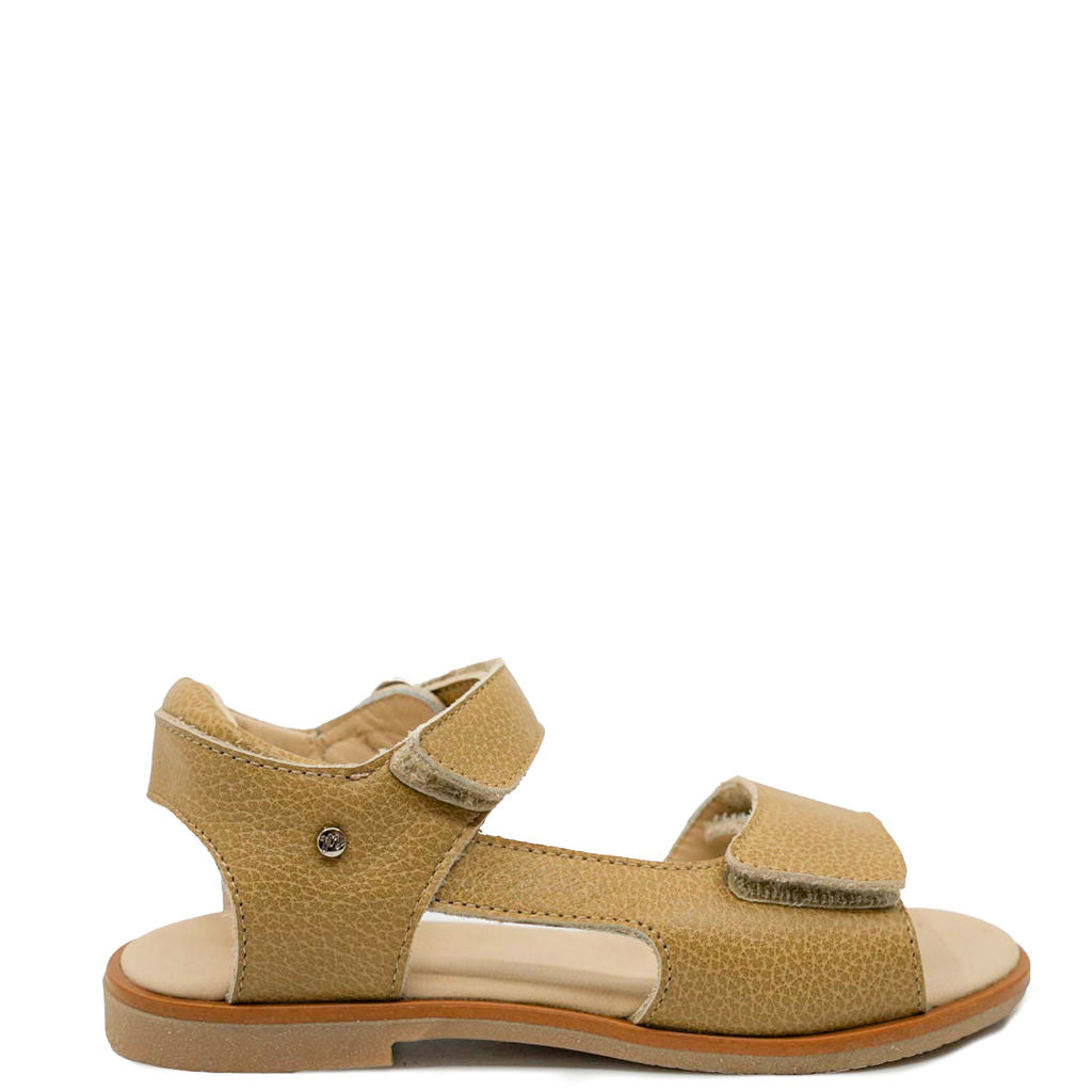 Manuela Taupe Pebbled Velcro Sandal-Tassel Children Shoes