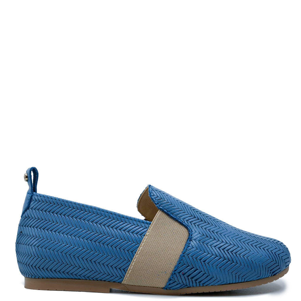 Manuela Blue Herringbone Elastic Smoking Loafer-Tassel Children Shoes