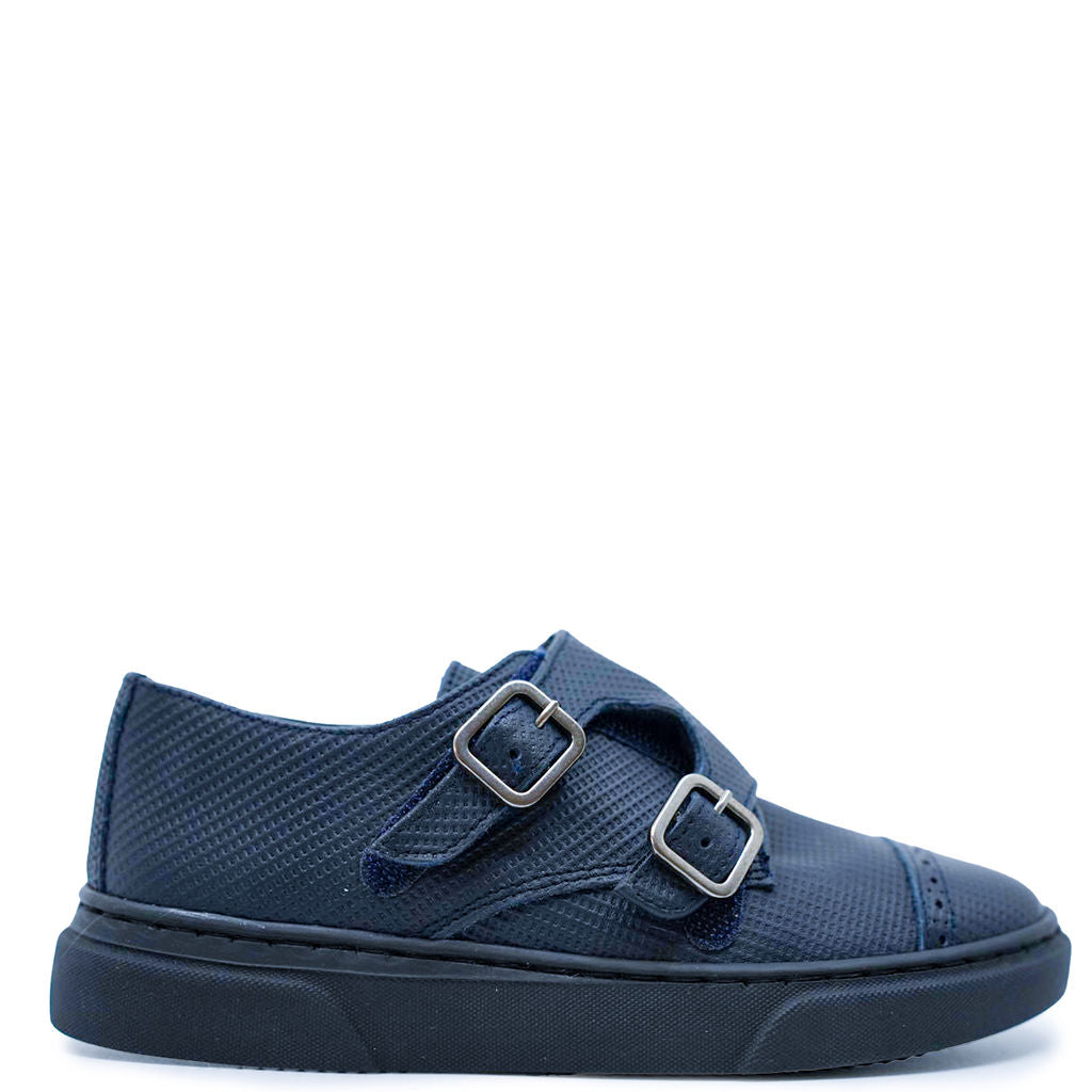 old Blublonc Navy Textured Captoe Dress Sneaker-Tassel Children Shoes