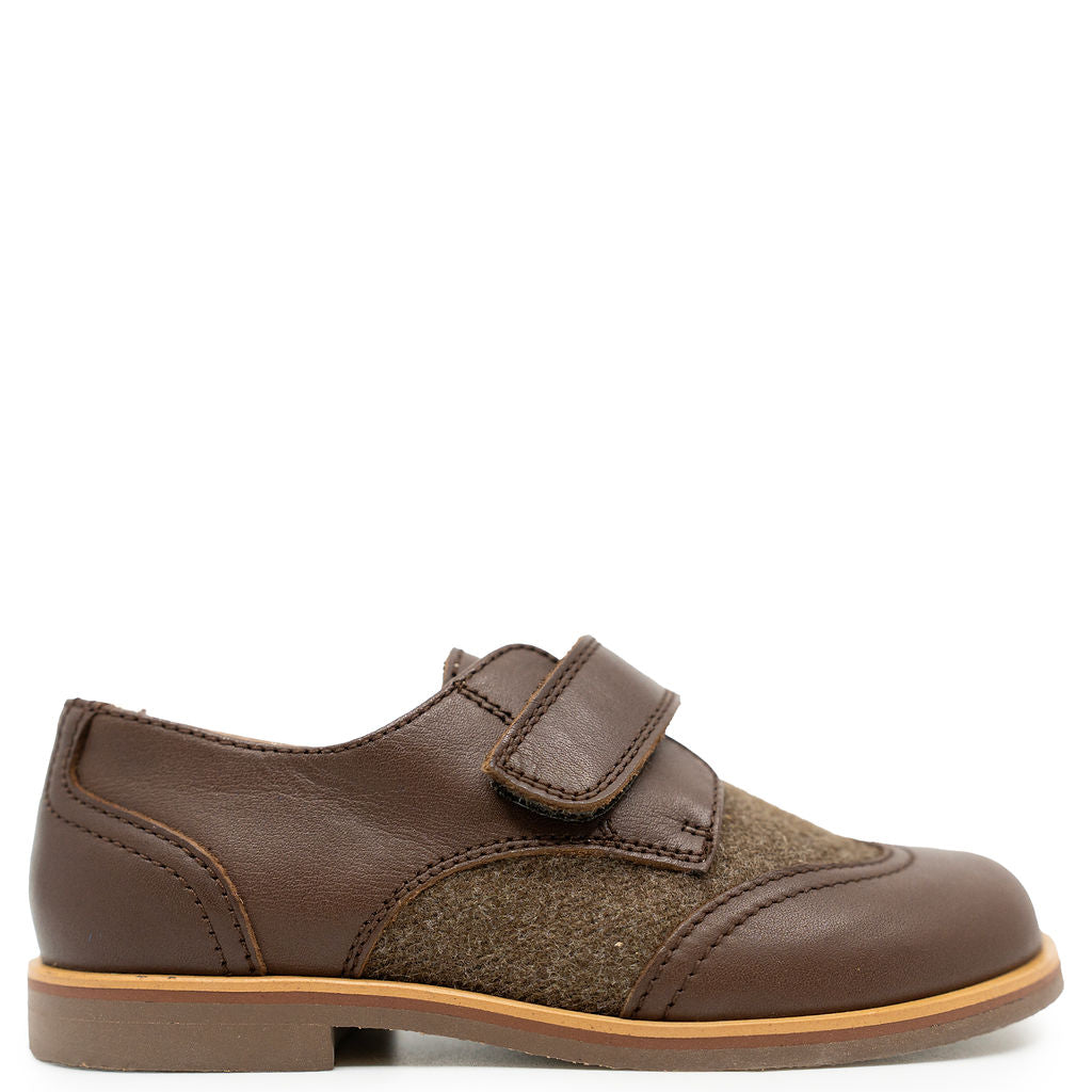 Beberlis Dark Brown Velcro Wingtip-Tassel Children Shoes