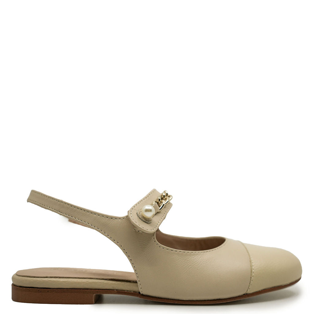 Blublonc Taupe Captoe Pearl Slingback-Tassel Children Shoes