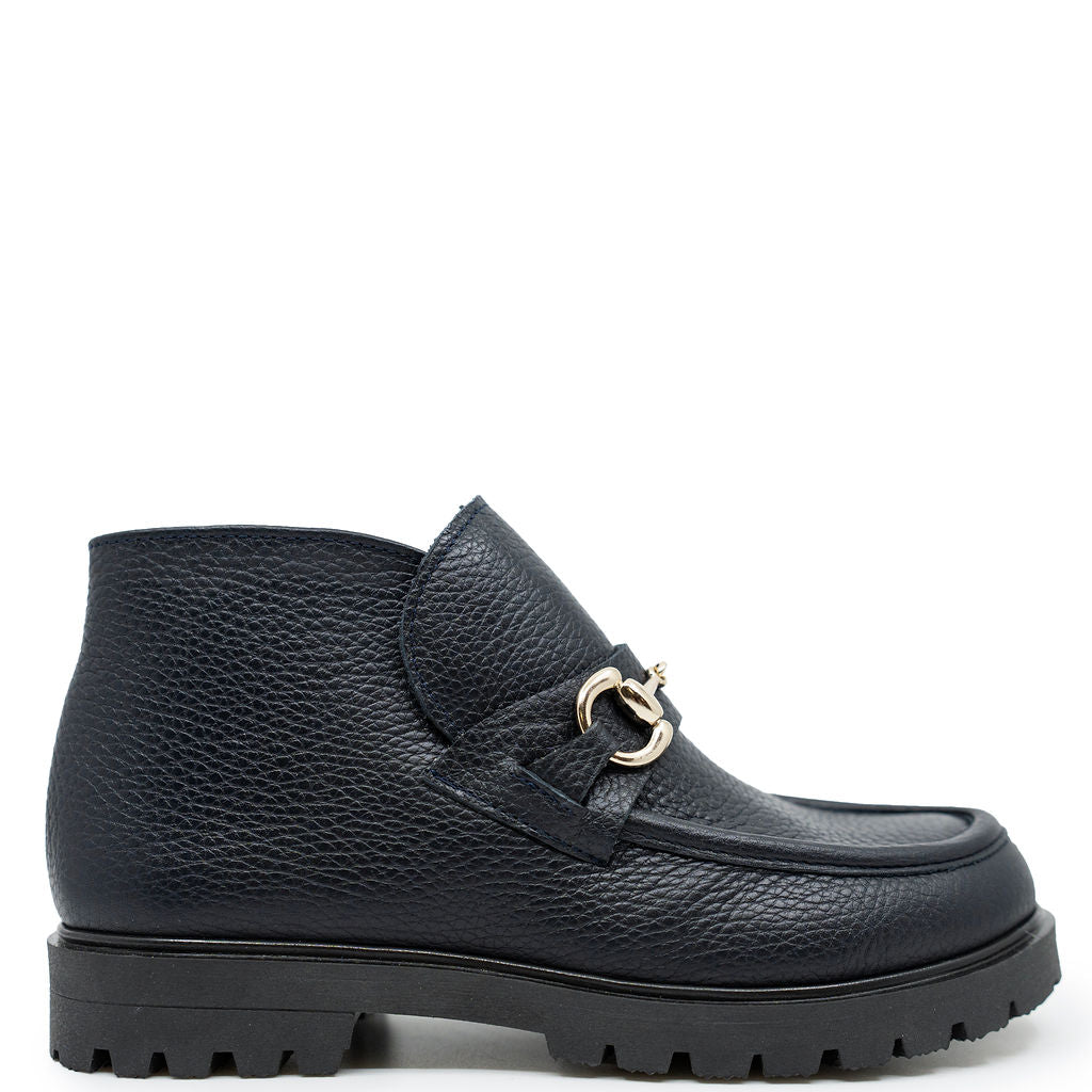Spain+Co Navy Pebbled Horsebit Ankle Bootie-Tassel Children Shoes