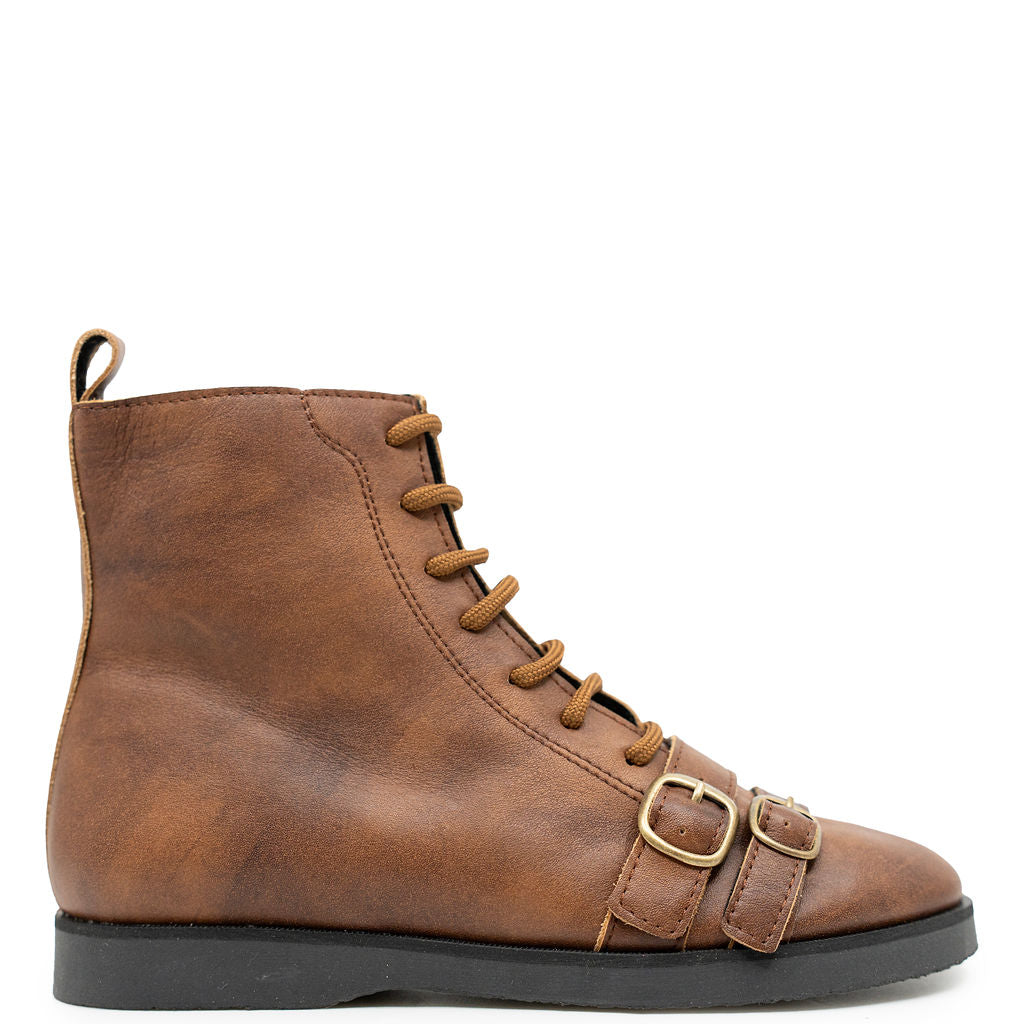 Spain+Co Tabaco Leather Buckle Boot-Tassel Children Shoes