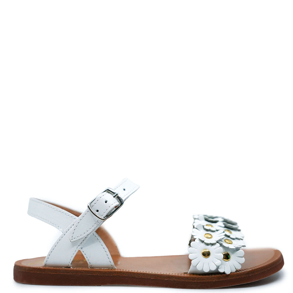 Pom D'Api White Sunflower Sandal-Tassel Children Shoes