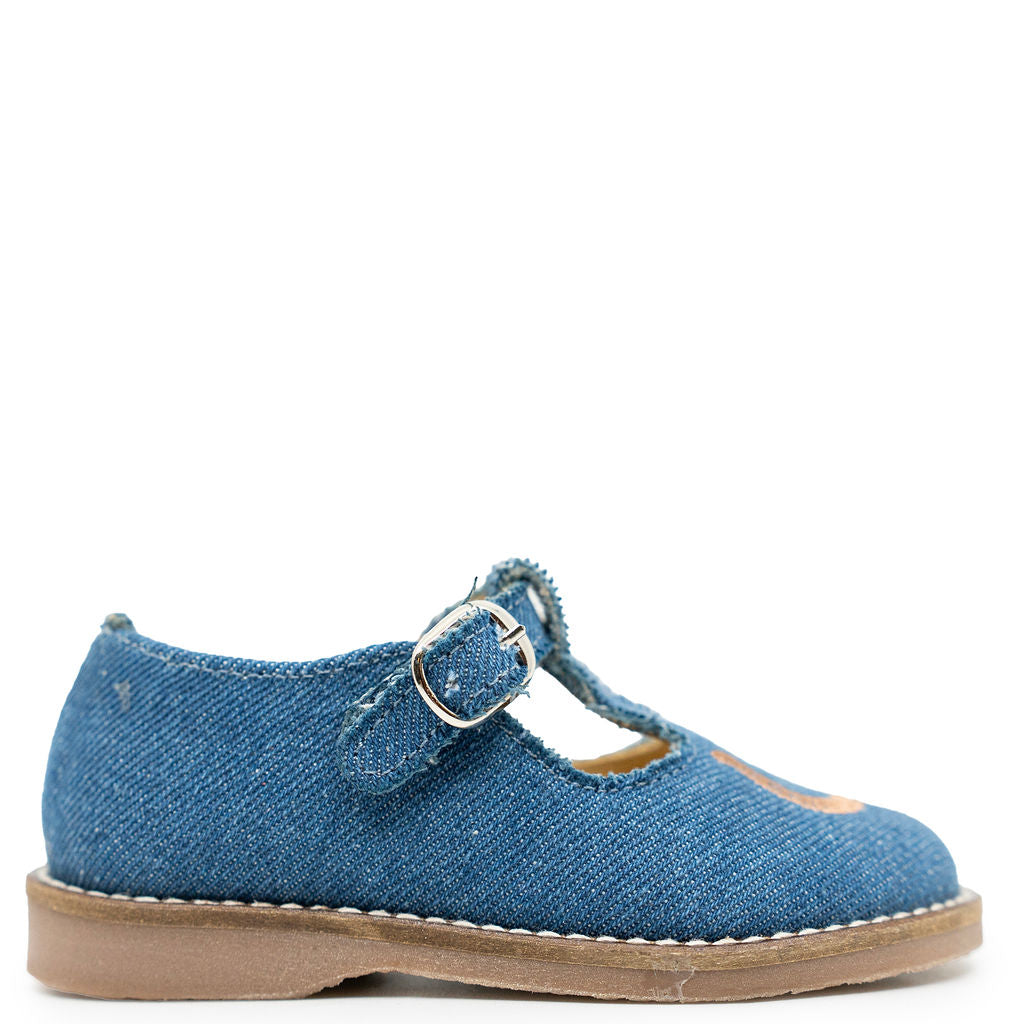 Spain+Co Denim Horseshoe T Strap Loafer-Tassel Children Shoes