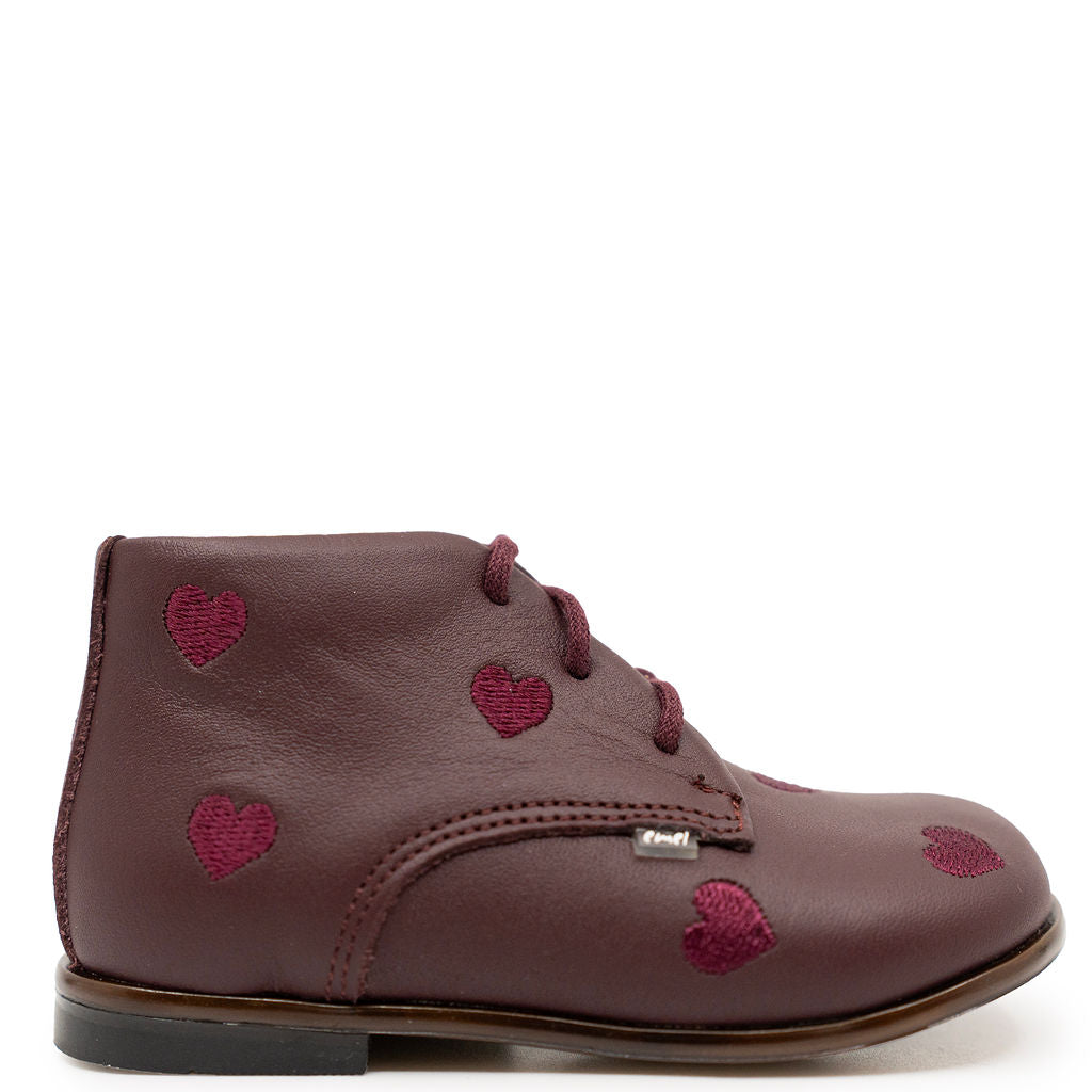 Emel Dark Burgundy Heart Baby Bootie-Tassel Children Shoes