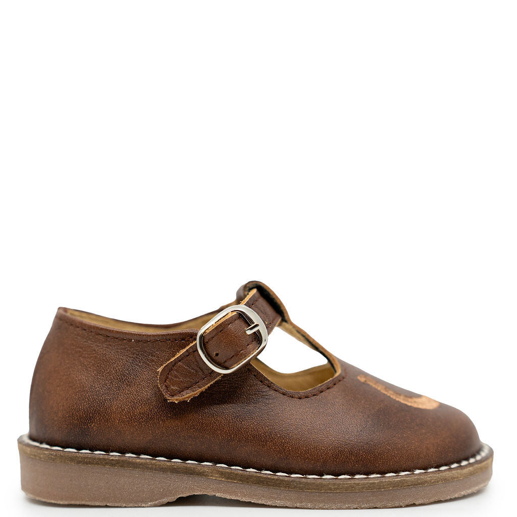 Spain+Co Tabaco Horseshoe T Strap Loafer-Tassel Children Shoes