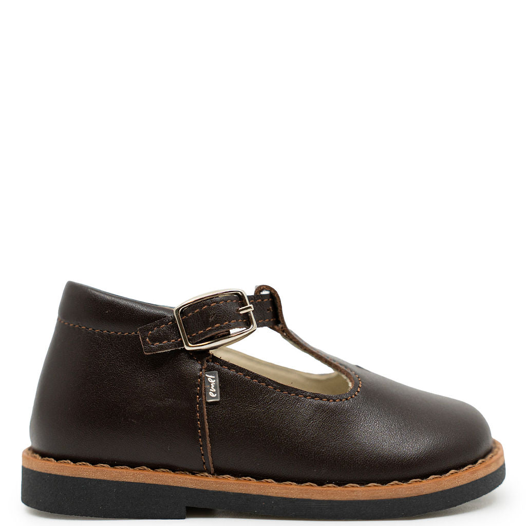 Emel Dark Brown Heart T Strap Baby Shoe-Tassel Children Shoes