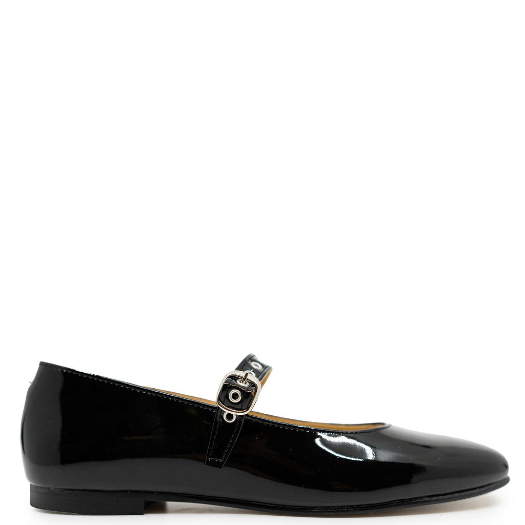 Spain+Co Black Patent Grommet Mary Jane-Tassel Children Shoes