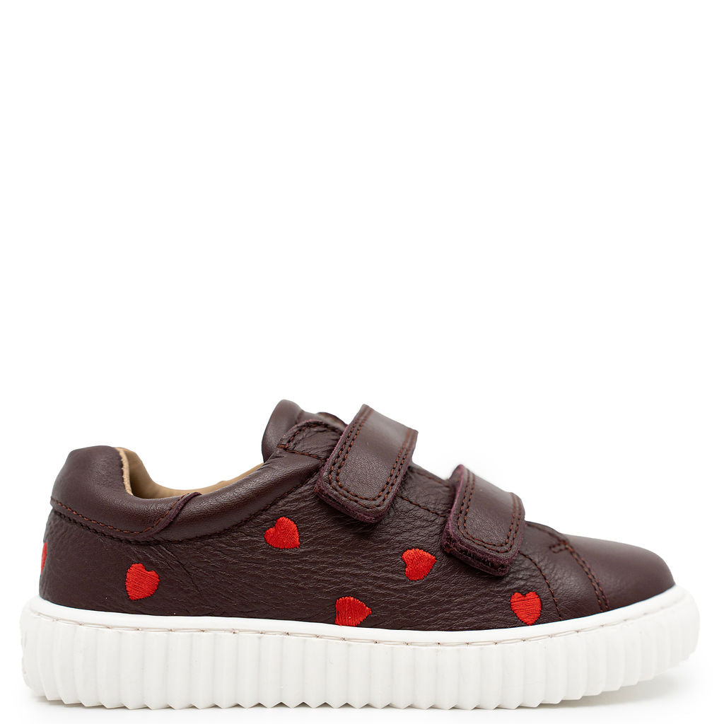 Porte Burgundy Heart Velcro Sneaker-Tassel Children Shoes