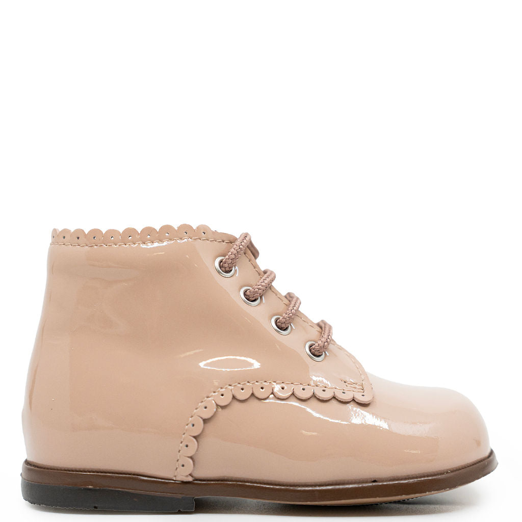 Beberlis Old Pink Patent Scalloped Baby Bootie-Tassel Children Shoes