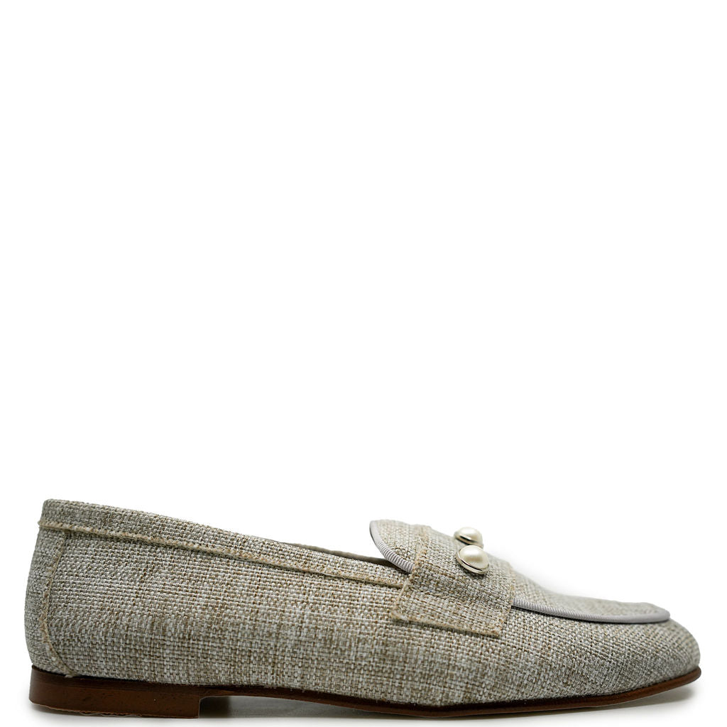 Spain+Co Stone Linen Pearl Loafer-Tassel Children Shoes