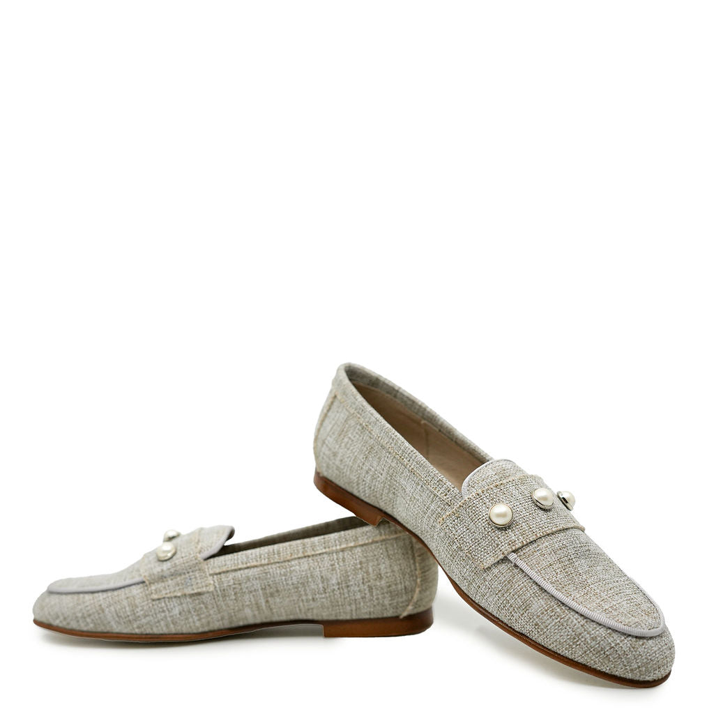 Spain+Co Stone Linen Pearl Loafer-Tassel Children Shoes