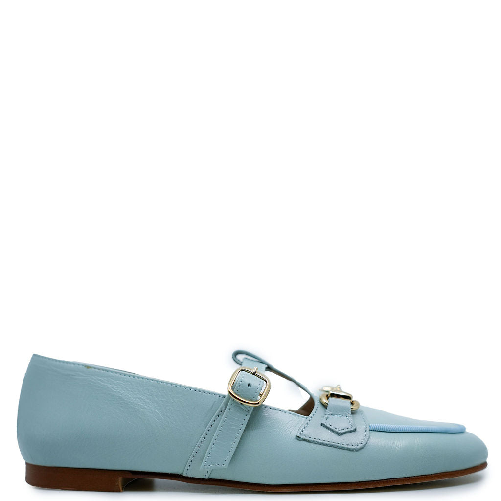 Spain+Co Aquamarine T Strap Buckle Loafer-Tassel Children Shoes
