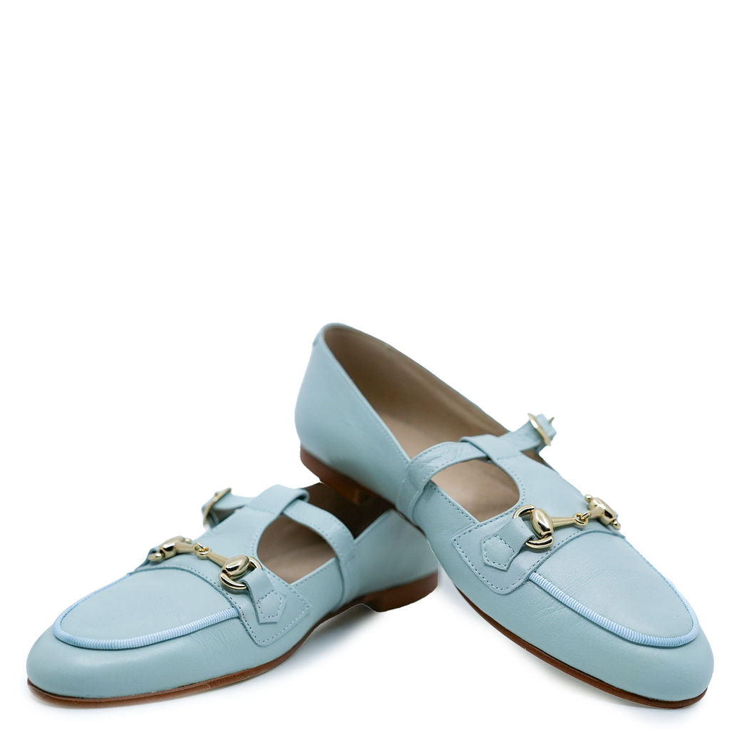 Spain+Co Aquamarine T Strap Buckle Loafer-Tassel Children Shoes