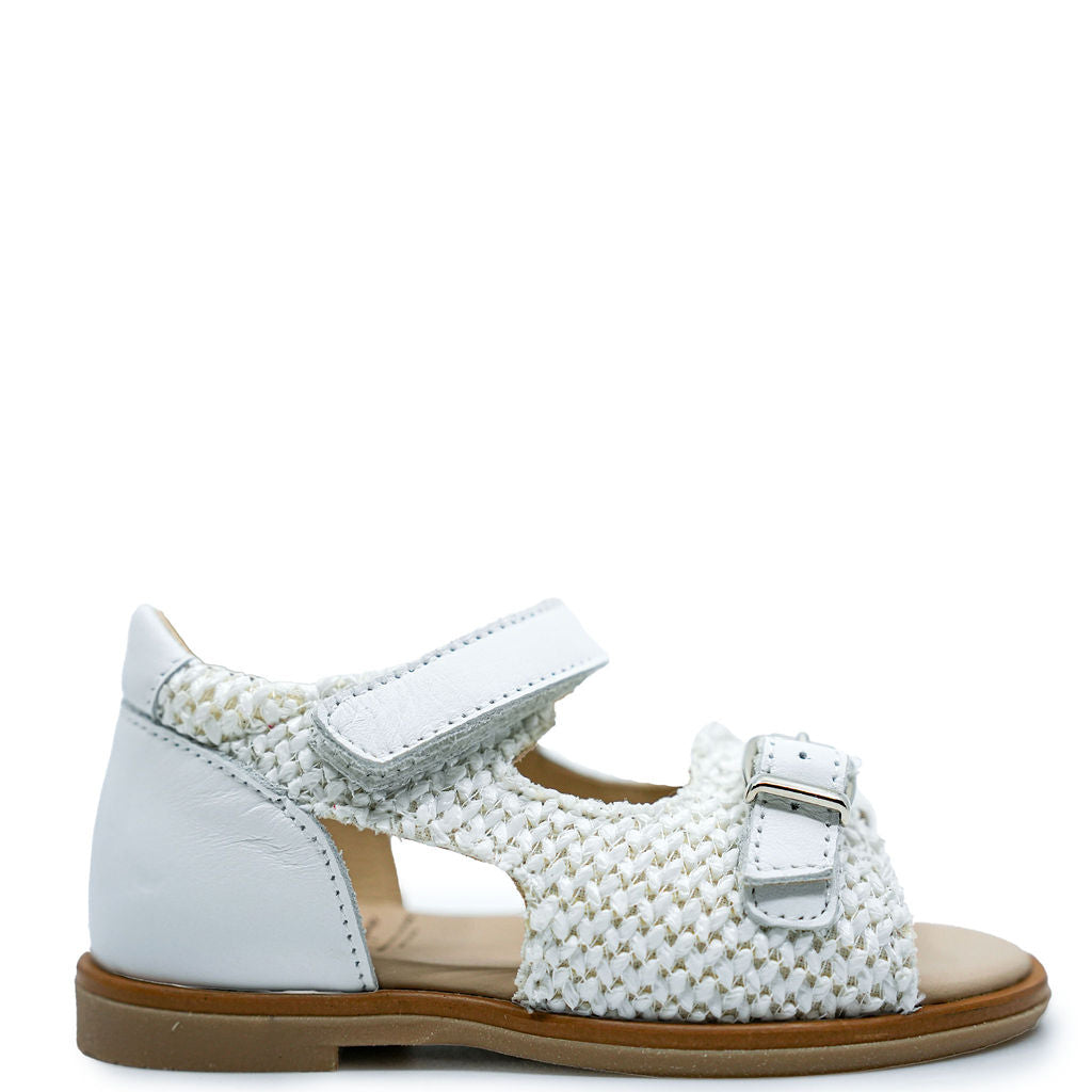 Manuela White Wicker Velcro Baby Sandal-Tassel Children Shoes