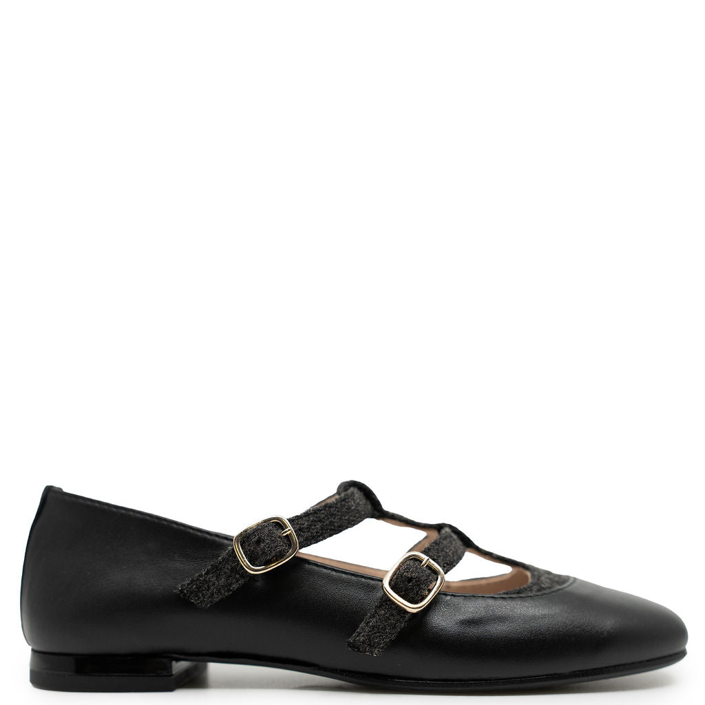 Beberlis Black and Gray Double Strap Mary Jane-Tassel Children Shoes
