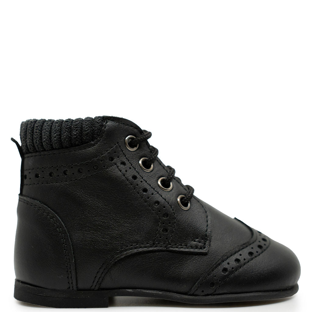 Andanines Black Leather Wingtip Baby Bootie-Tassel Children Shoes