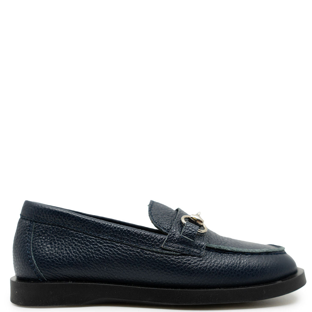 Beberlis Navy Pebbled Buckle Dress Loafer-Tassel Children Shoes