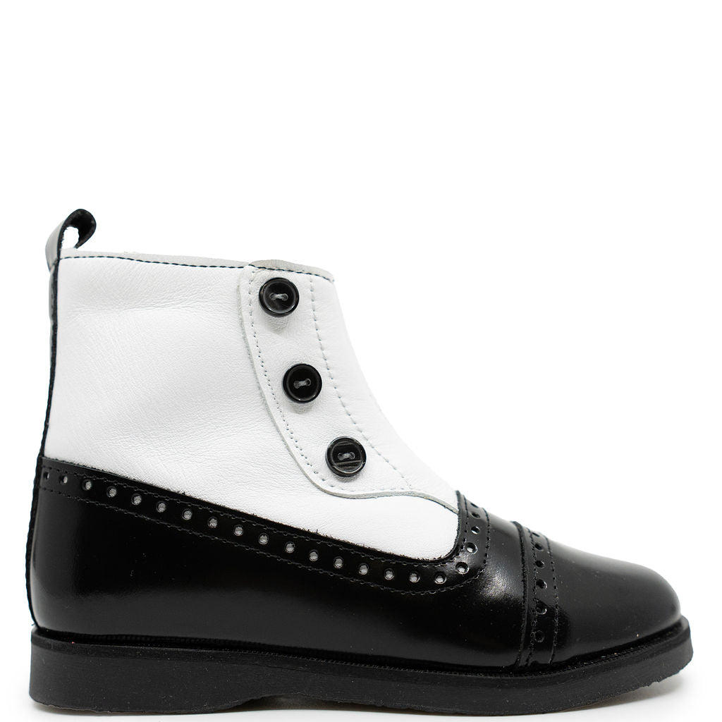 Spain+Co Black and White Button Boot-Tassel Children Shoes