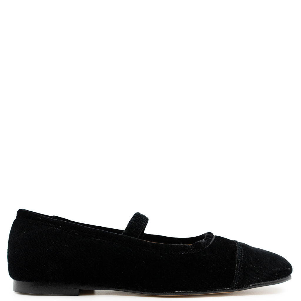 Spain+Co Black Velvet Elastic Ballet Flat-Tassel Children Shoes