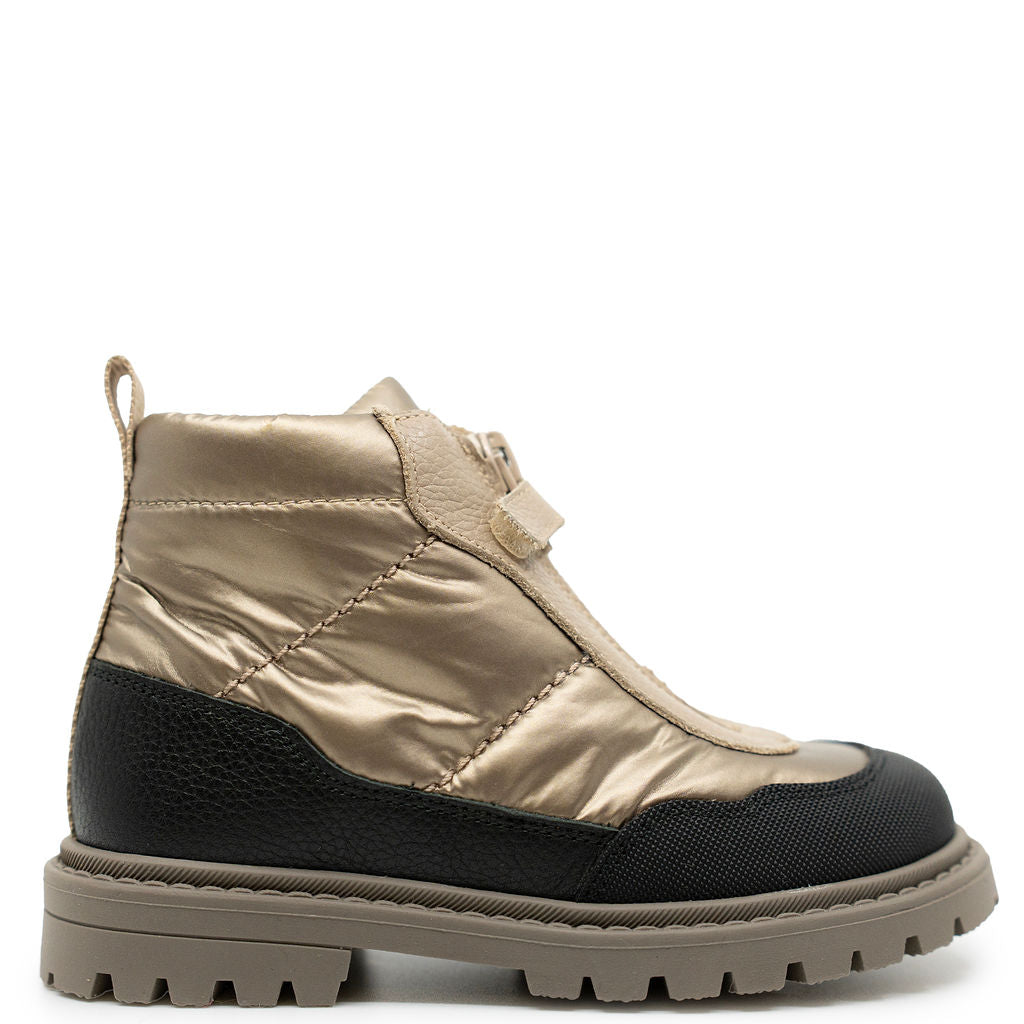 Andanines Gold and Black Puffer Zipper Bootie-Tassel Children Shoes