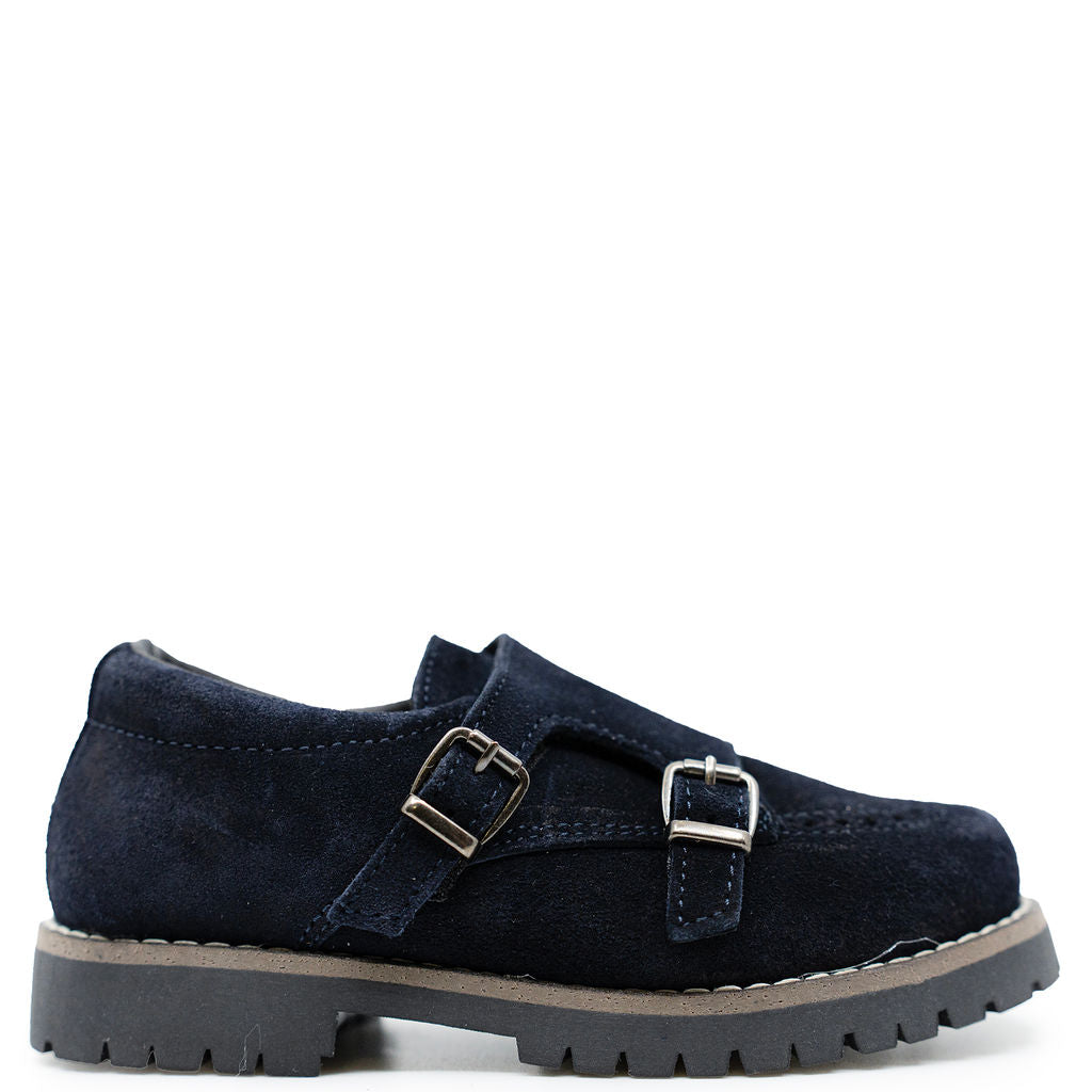 Blublonc Navy Suede Wingtip Monk Loafer-Tassel Children Shoes