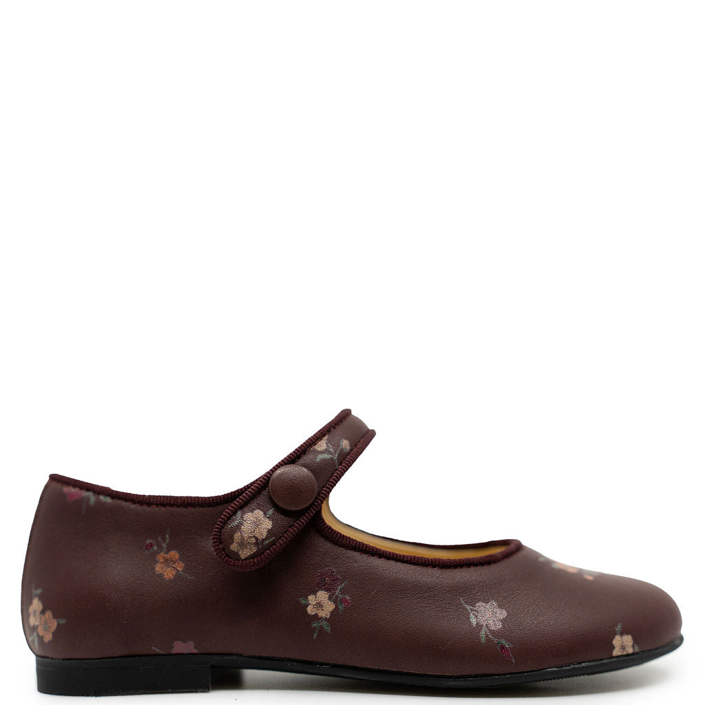 Andanines Burgundy Flower Mary Jane-Tassel Children Shoes