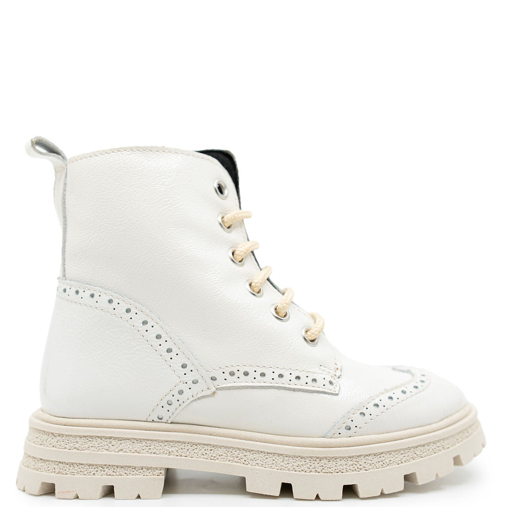 Blublonc White Patent Wingtip Boot-Tassel Children Shoes