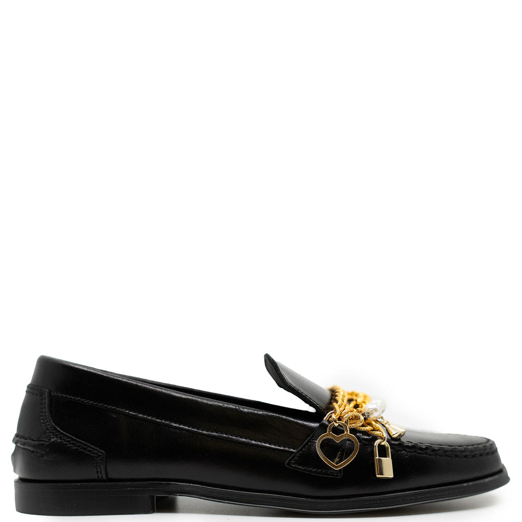 Blublonc Black Multi Chain Loafer-Tassel Children Shoes