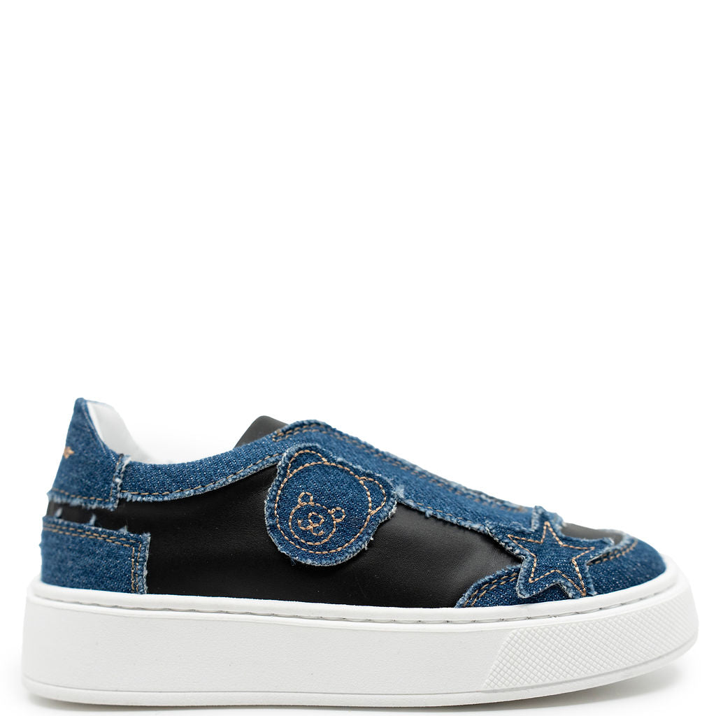 Moschino Black and Denim Patch Sneaker-Tassel Children Shoes