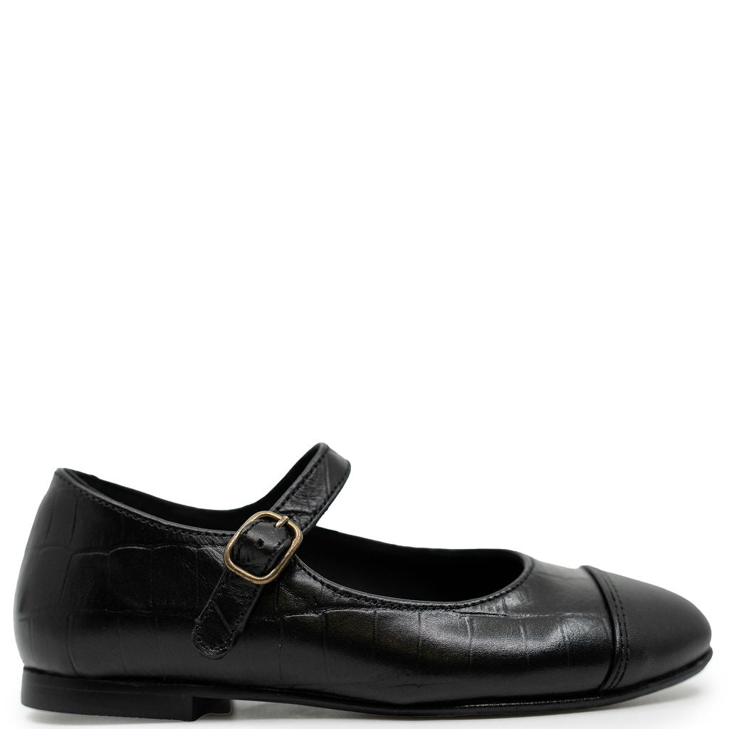 Blublonc Black Shine Croc Mary Jane-Tassel Children Shoes