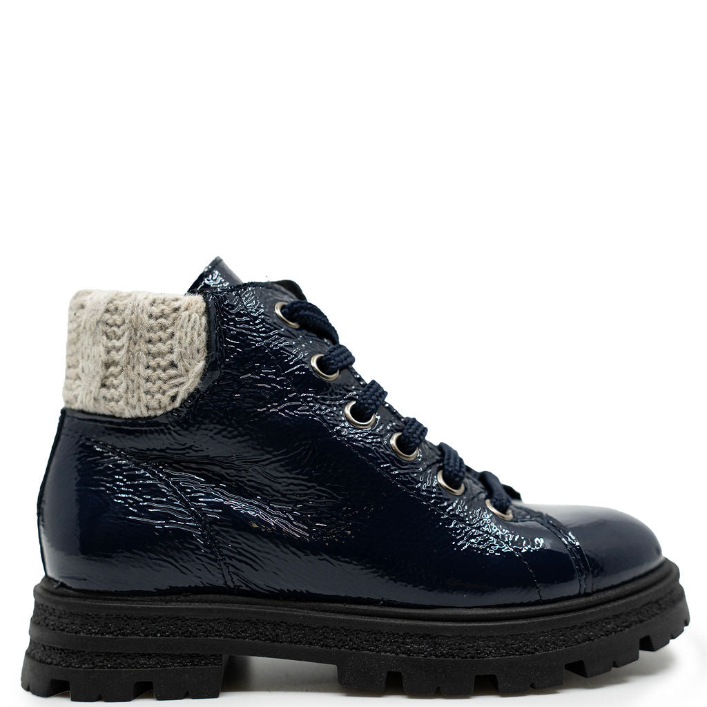 Blublonc Navy Patent Sweater Boot-Tassel Children Shoes